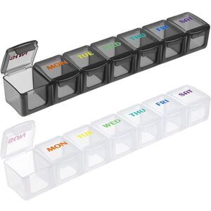 Pill Organizer 2 Pack Once a Day Pill Case Weekly 7 Day Rainbow Holder OCT